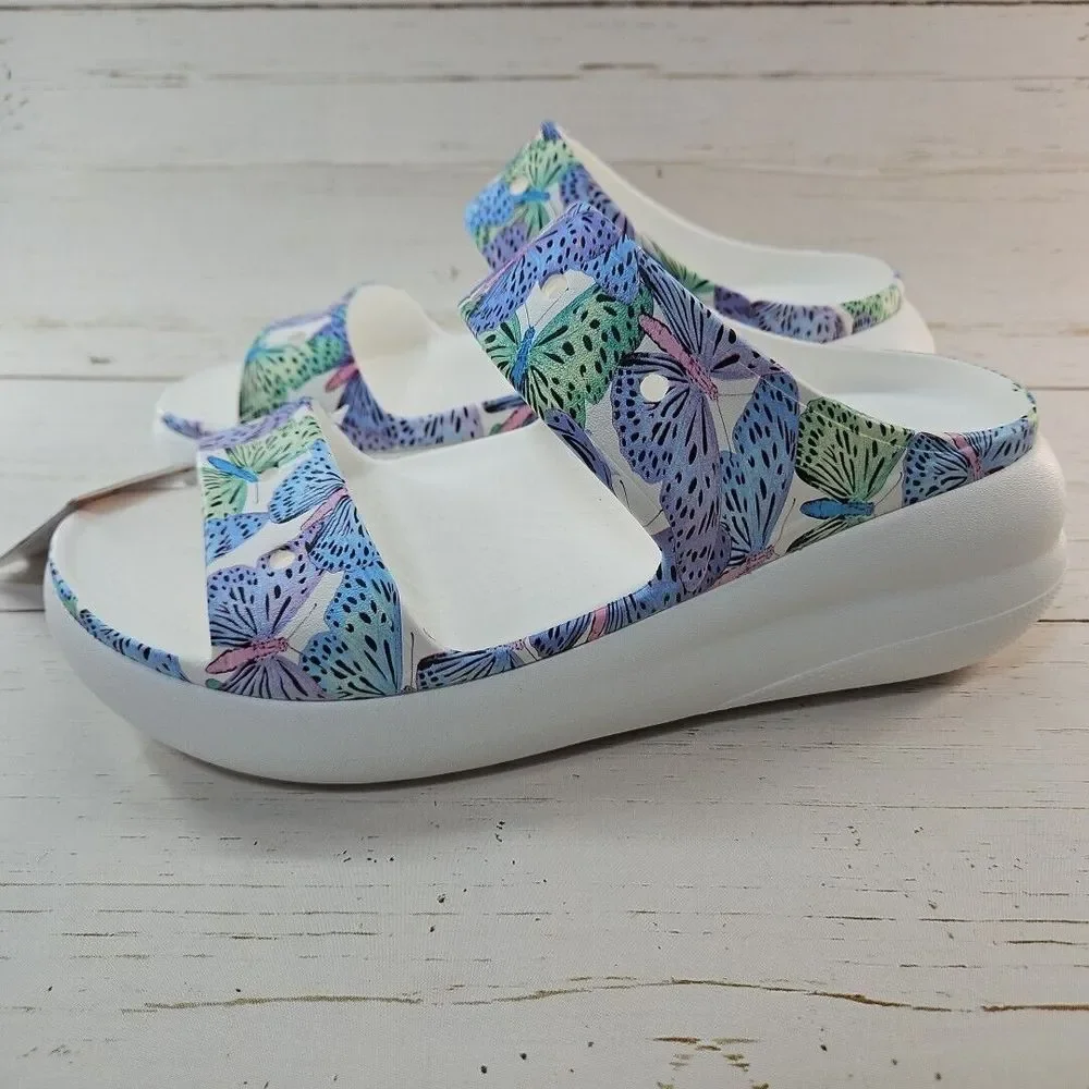 Crocs Classic Crush Butterfly Platform Heel Slip On Sandals Shoes M11 W13 Purple